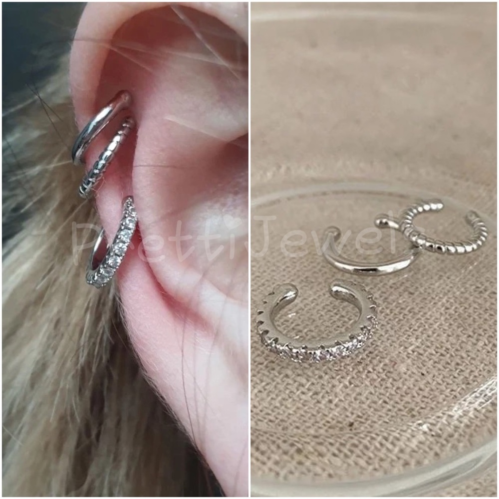 New Unworn 3pc Clip On Ear Cuffs